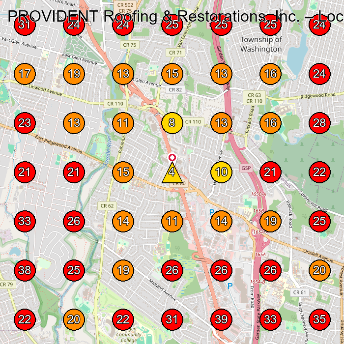 PROVIDENT Roofing & Restorations, Inc. GeoGrid visibility map for Roofing Contractor in Paramus